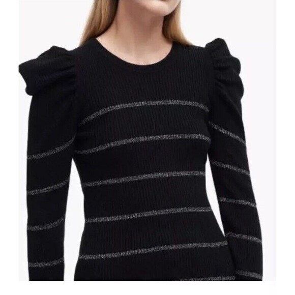 7 For All Mankind Womens Black Glitter Ribbed Knit Pullover Sweater Top X-Small - Picture 1 of 15